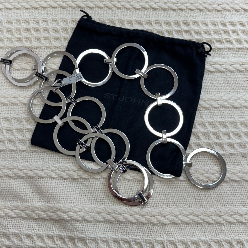 NWT St. John Silver Toned Circle Chain Link Belt Adjustable Accessory Metal - Picture 8 of 11